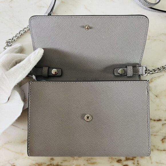 MICHAEL KORS Jet Set Travel Pearl Grey Leather Phone Crossbody Bag - Picture 8 of 10